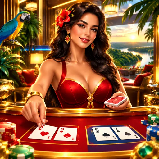 Crupiê distribuindo cartas em uma mesa de baccarat
